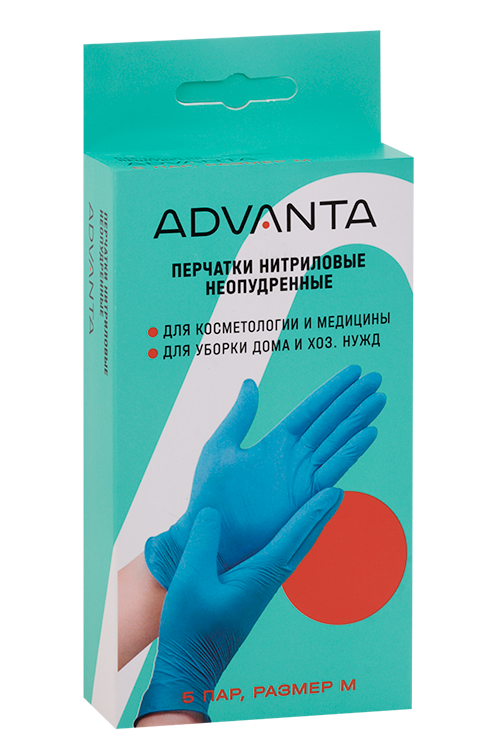 

Перчатки АДВАНТА н/стерил нитрил смотр р М, 5 шт, пара