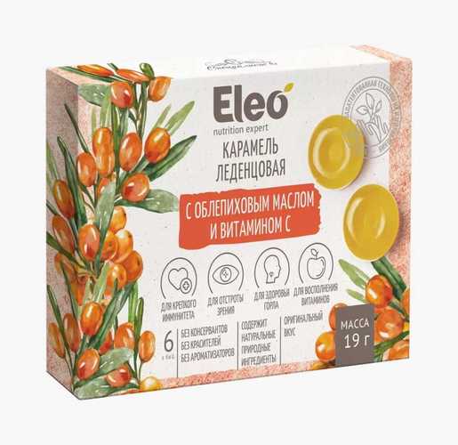 Леденцы Eleo с облепиховым маслом и вит C, 6 шт