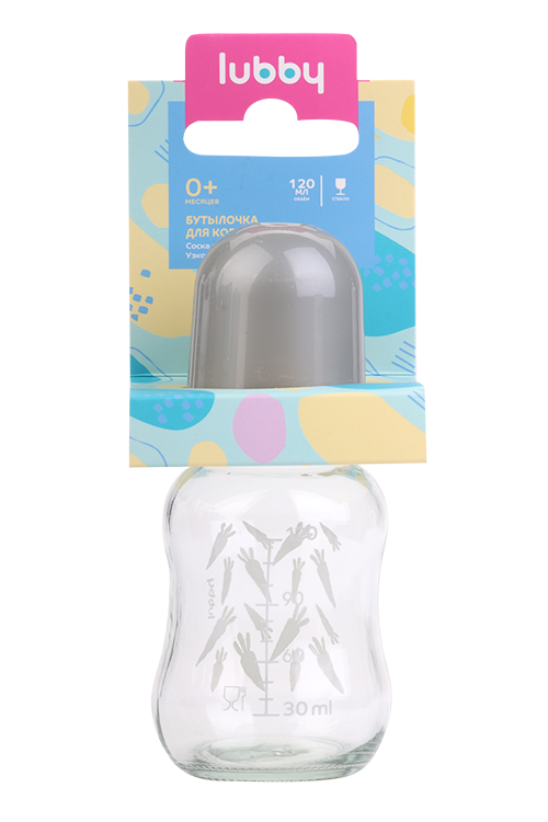 Бутылочка Lubby стекл с силик соской молочной с тал дкормления с 0 мес 120 мл 16032 229₽
