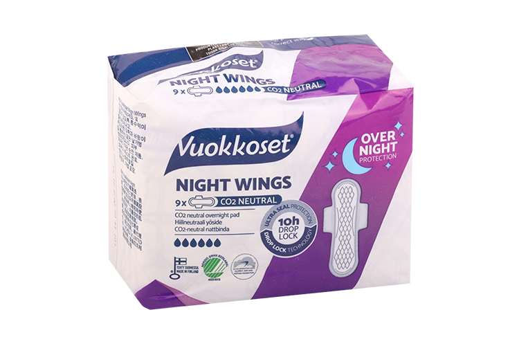 Прокладки Vuokkoset Night Wings гигиенич ночные удлинен с крылышками, 9 шт
