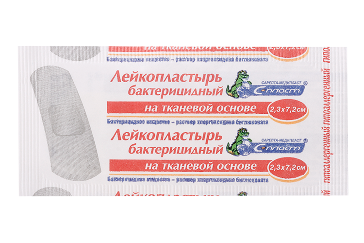 Лейкопластырь С-Пласт бактериц на ткан основе с р-ом хлоргекс биглюк белый 2.3х7.2 см