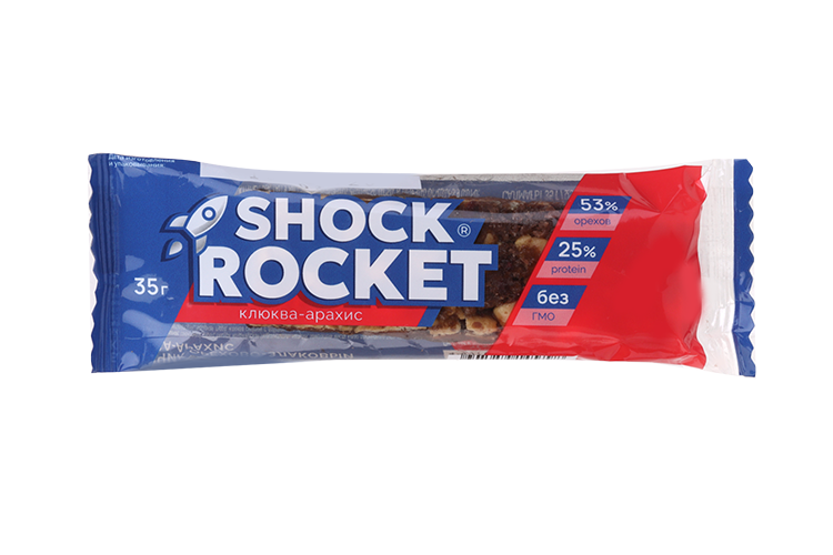Батончик SHOCK ROCKET орехово-злаковый клюква/арахис, 35 г, 20 шт
