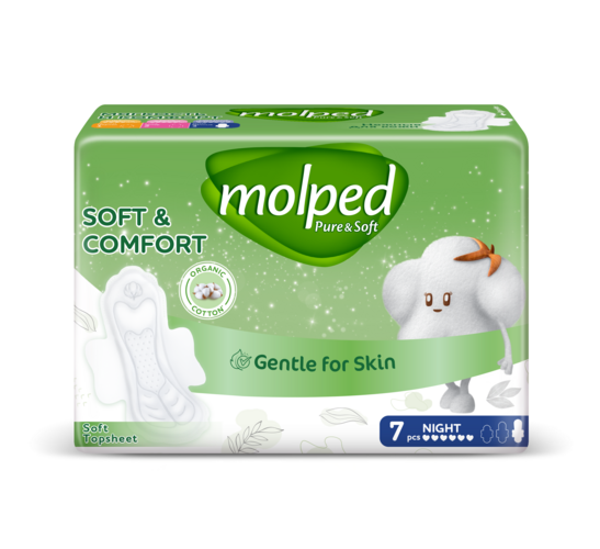 Прокладки MOLPED PURE&SOFT night гигиенические, 7 шт