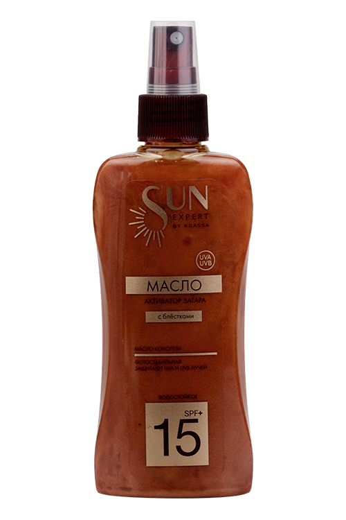 Масло Sun Expert by Krassa активатор загара SPF15+ с блестками, 180 мл
