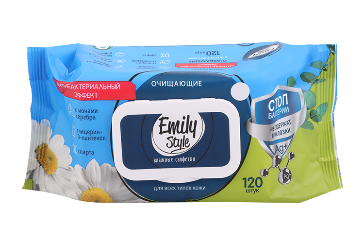 Салфетки Emily Style влаж антибакт, 120 шт, с крышкой