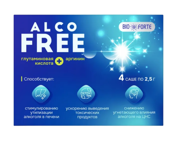 Алкофри комплекс аргинина и глутаминовой кислоты BioForte, 2,5 г, 4 шт, порошок для приготовления раствора для приема внутрь