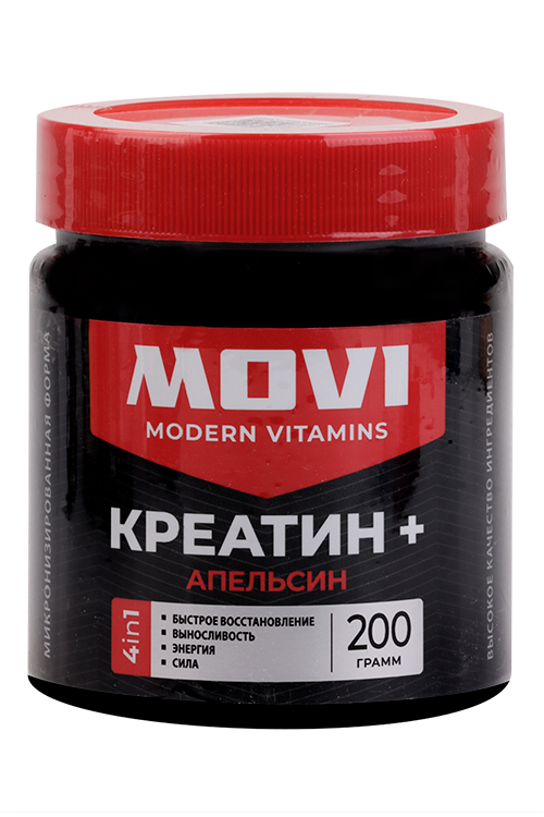 Креатин моногидрат MOVI апельсин 30 порций, 200 г, банка