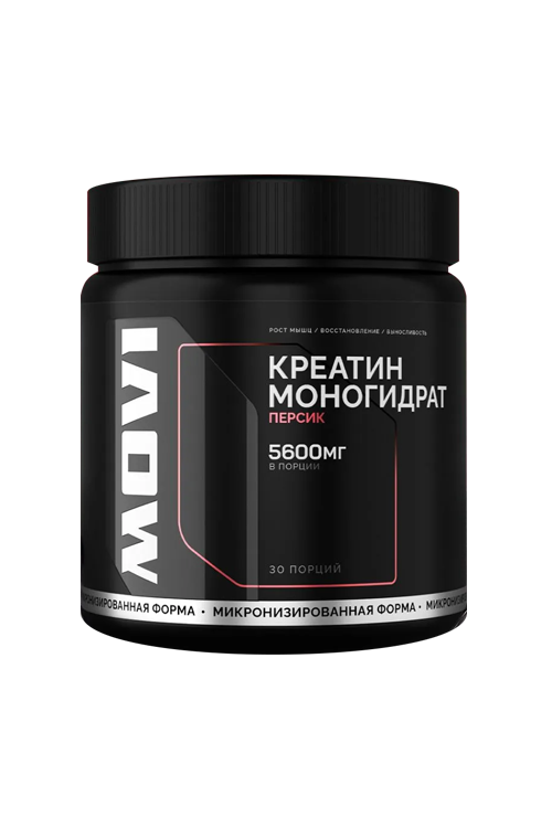 Креатин моногидрат MOVI персик 30 порций, 200 г, банка