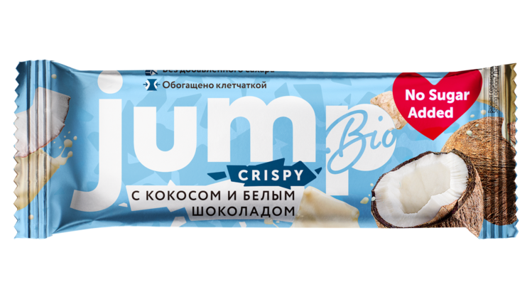 Батончик Crispy JumpBio кокос/белый шоколад, 40 г