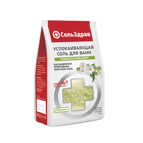 Соль д/ванн СольЗдрав успокаивающая ромашка/эвкалипт, 800 г