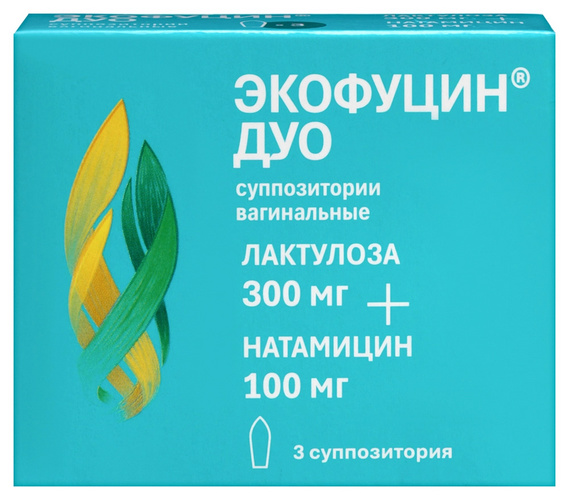 Экофуцин Дуо 300 мг+100 мг, 3 шт, суппозитории вагинальные