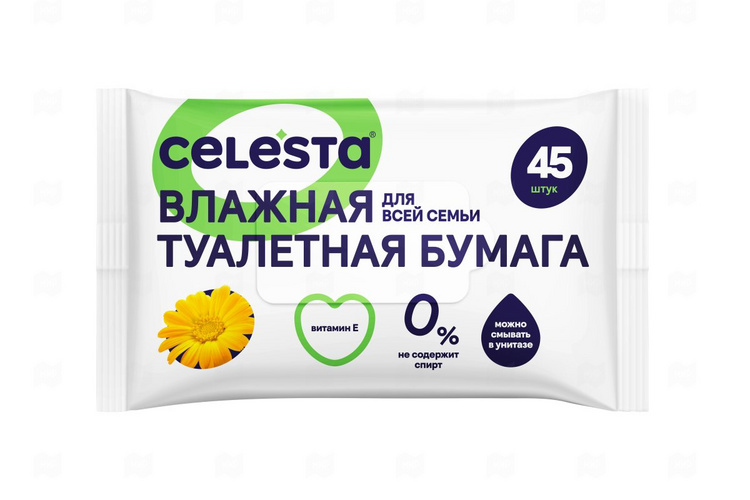 

Бумага туалетная Celesta влажная д/всей семьи, 45 шт