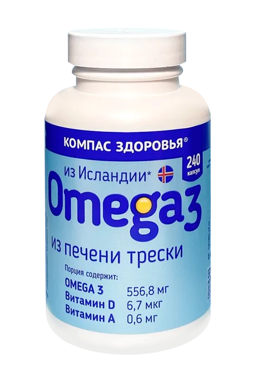 Рыбий жир Омега 3 из печени трески Компас Здоровья, 240 шт, капсулы