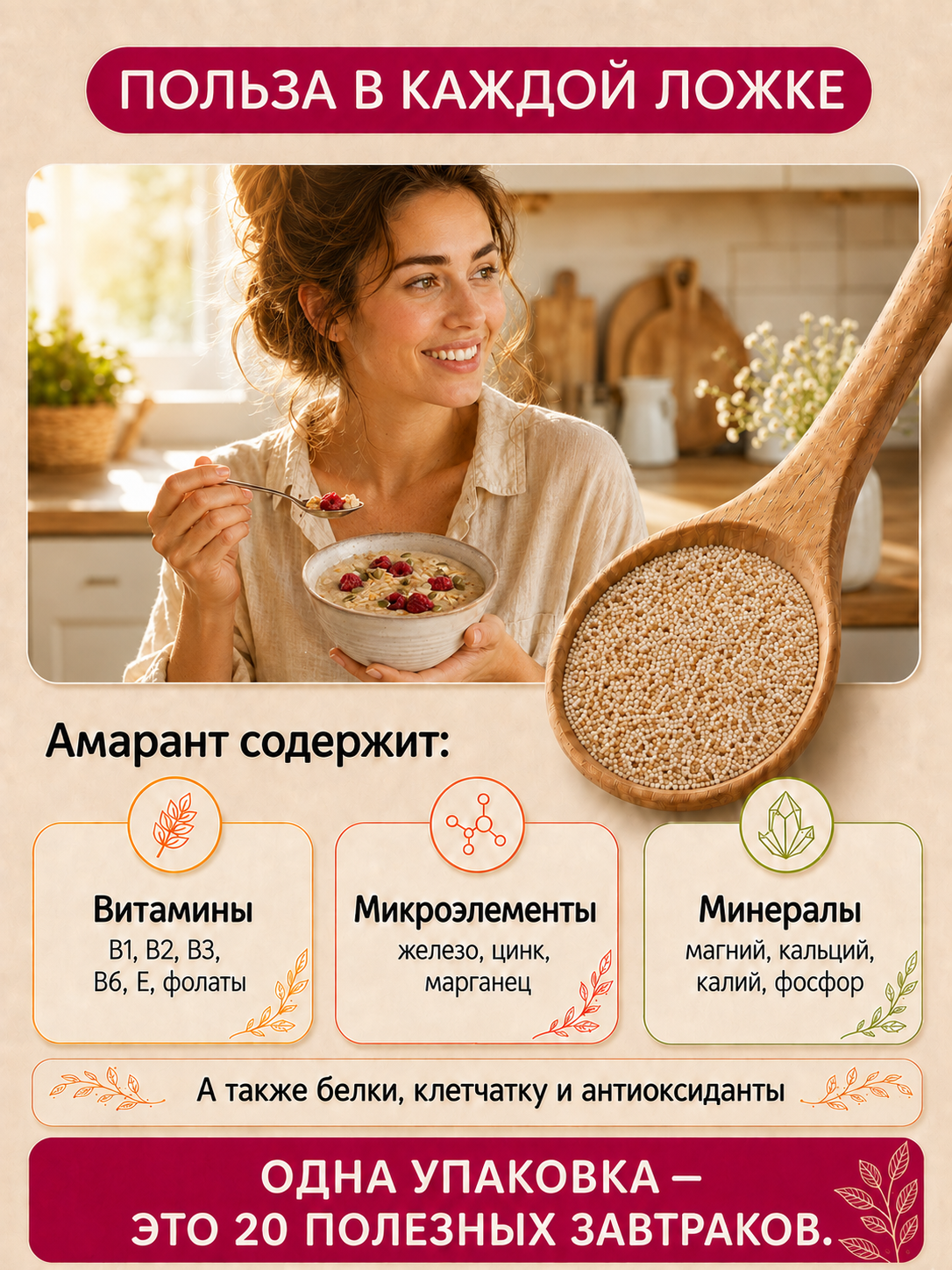 Amarancho Амарантовая крупа без глютена Экстра, 180 гр