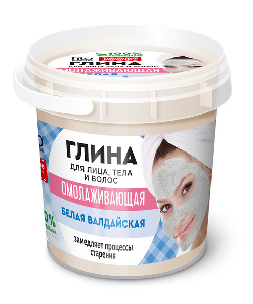 Глина Народные рецепты белая валдайская омолаживающая д/лица тела и волос, 155 мл