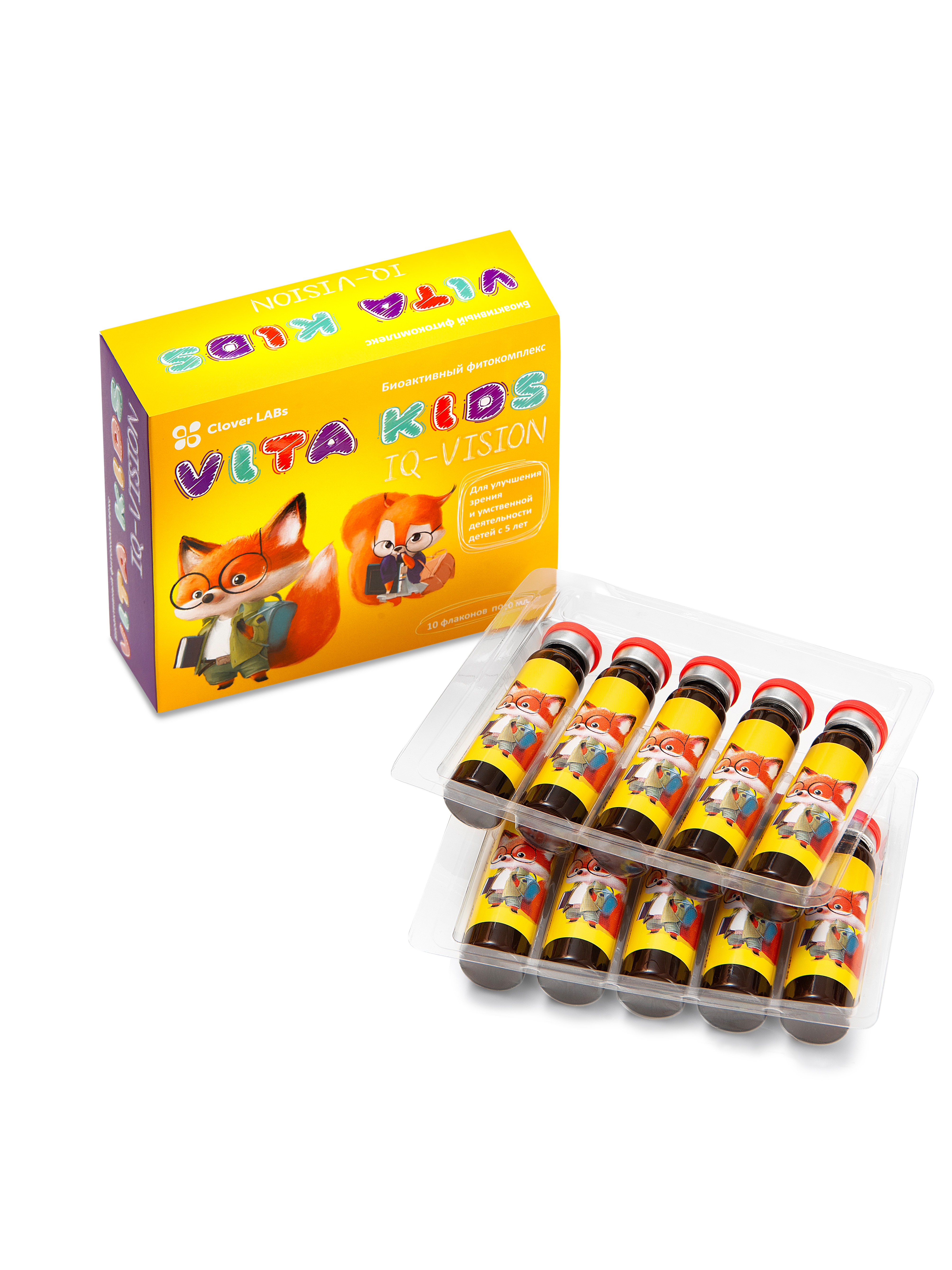 Vita Kids IQ-vision для улучшения зрения и умственной деятельности детей Clover Labs 10 флаконов по 10 мл 792₽