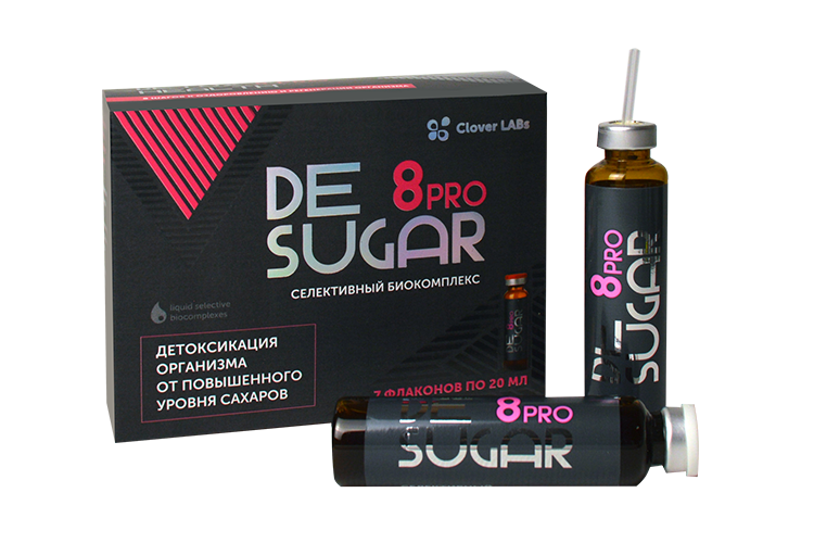 Питьевой биокомплекс DeSugar 8 PRO очищение организма при повышенном уровне сахара в крови Clover Labs 7 флаконов по 20 мл 765₽
