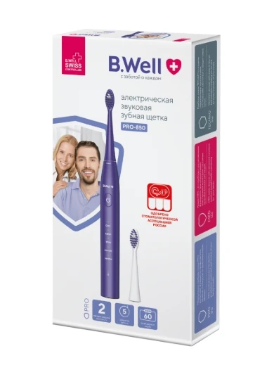 Зщетка BWell электрическая звуковая PRO-850 фиолетовая 1639₽