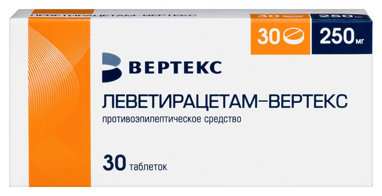 Леветирацетам-Вертекс 250 мг, 30 шт, таблетки покрытые пленочной оболочкой