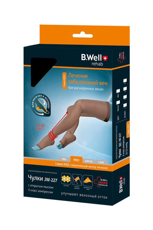Чулки B.Well MED компресс 2 кл универсал с открыт мыском черные JW-227 р 5