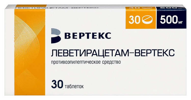 Леветирацетам-Вертекс 500 мг, 30 шт, таблетки покрытые пленочной оболочкой
