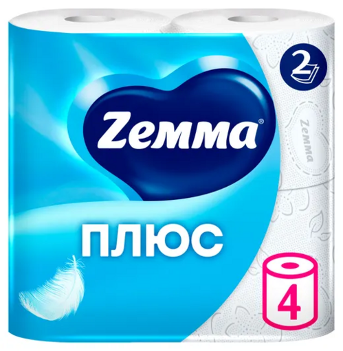 Туалетная бумага Zemma плюс 2-х слойная, 4 шт