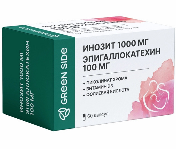 Инозит 1000 мг Эпигаллокатехин 100 мг Green Side, 775 мг, 60 шт, капсулы