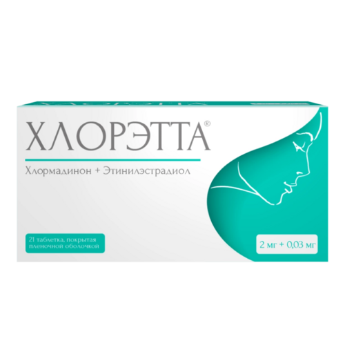 Хлорэтта 2 мг+0.03 мг, 21 шт, таблетки покрытые пленочной оболочкой
