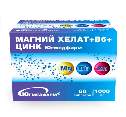 Магний хелат+B6+Цинк Югмедфарм, 60 шт, таблетки