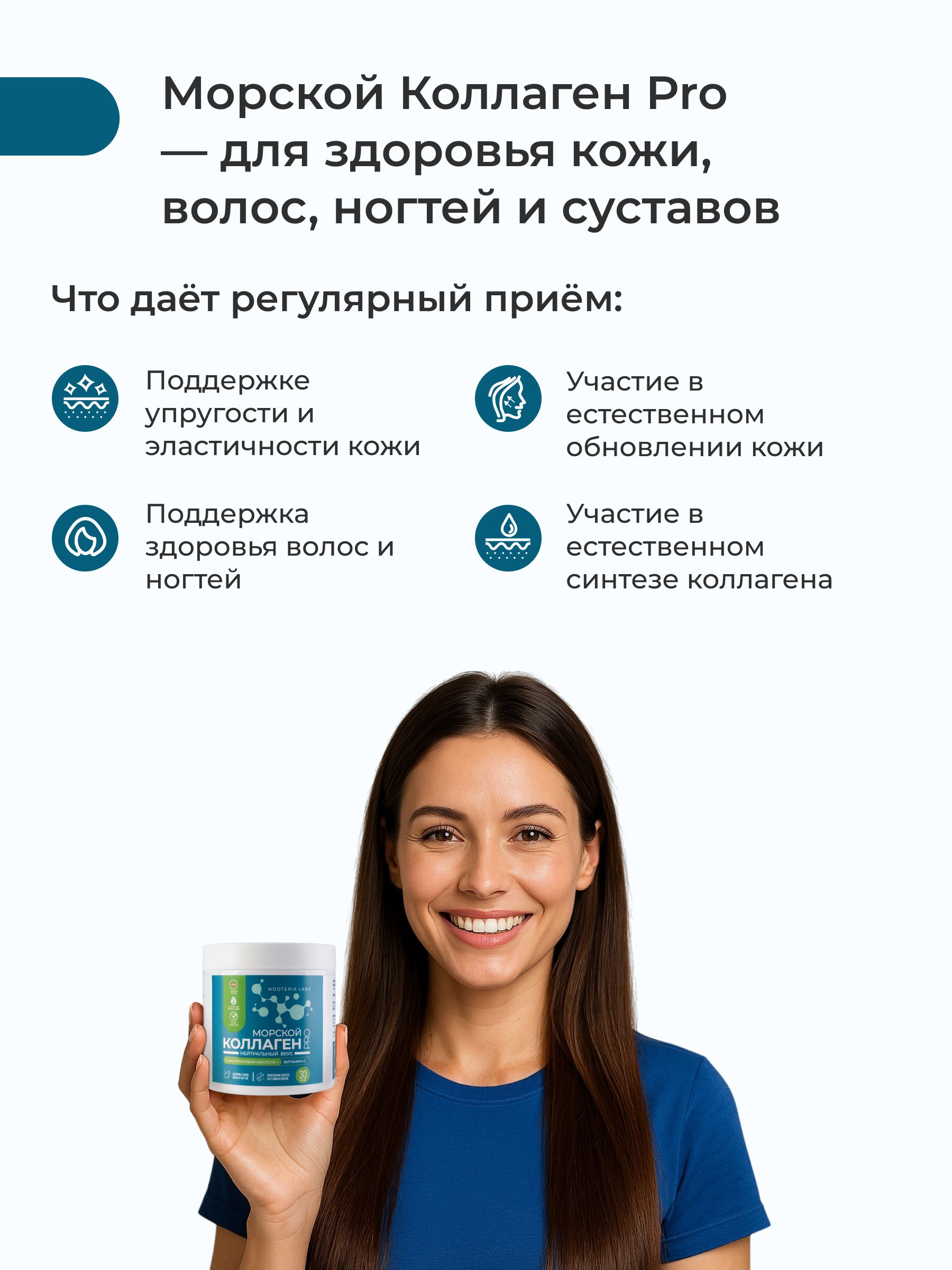 Nooteria Labs БАД Морской коллаген PRO 30 порций, порошок в банке 150 г