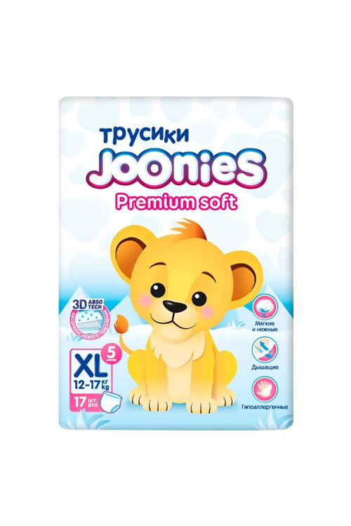 Подгузники-трусики Joonies Premium Soft д/детей р XL (12-17 кг), 17 шт