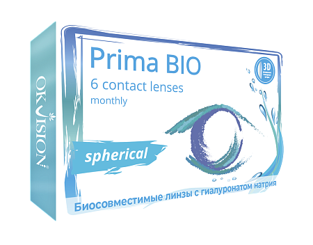 Линзы Okvision Prima Bio Spherical контактные мягкие R 8.6/14.2 (диоптрия -6,5), 6 шт