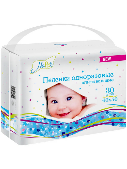 Пеленки Nappy New однораз впитывающие 60х40 см, 30 шт