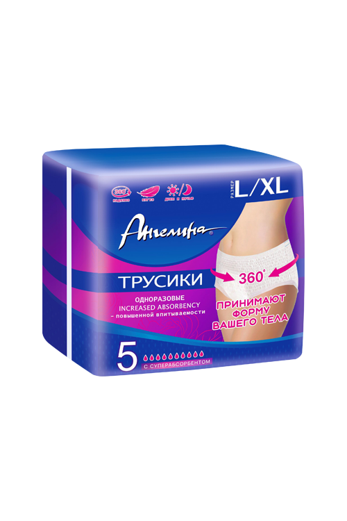 Трусы-прокладки Ангелина повышенной впитываемости д/взрослых р L/XL, 5 шт