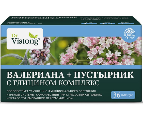 Комплекс Dr.Vistong пустырник+валериана с глицином, 36 шт, капсулы