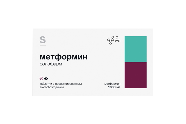 Метформин солофарм 1000 мг, 60 шт, таблетки с пролонгированным высвобождением