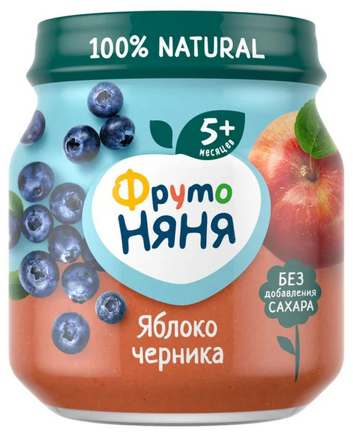 Пюре Фрутоняня яблоко/черника (с 5 мес), 100 г, 6 шт