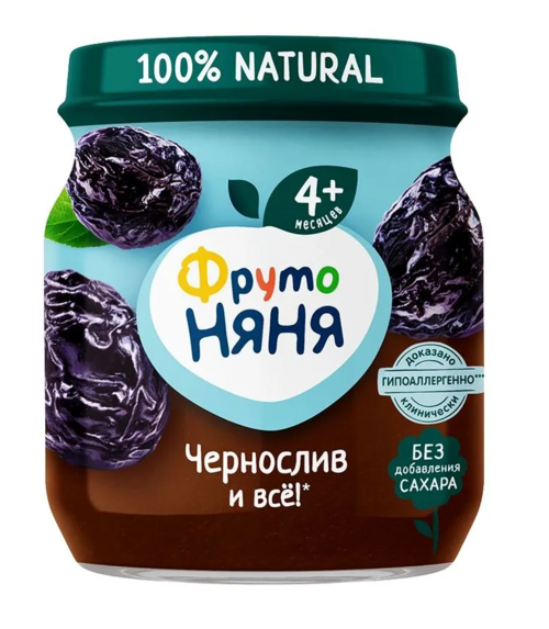 Пюре Фрутоняня чернослив (с 4 мес), 100 г, 6 шт