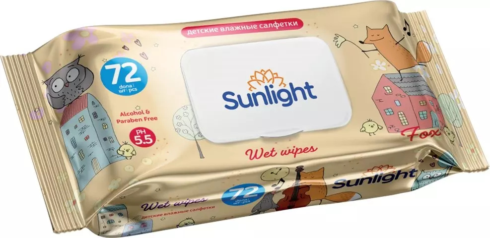 Салфетки Sunlight Standard Лиса влажные, 72 шт