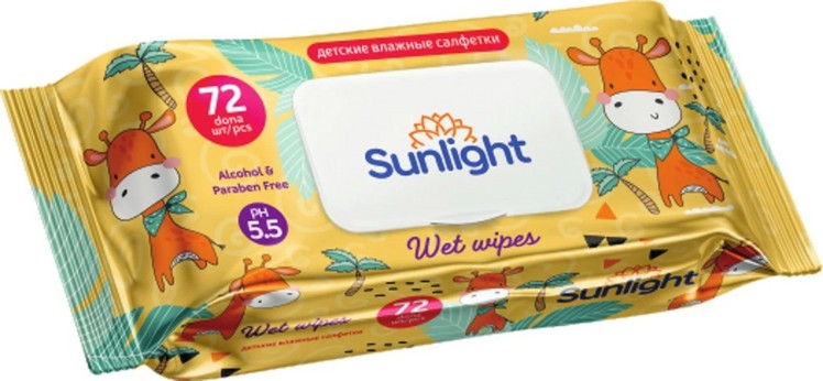 Салфетки Sunlight Standard Жираф влажные, 72 шт