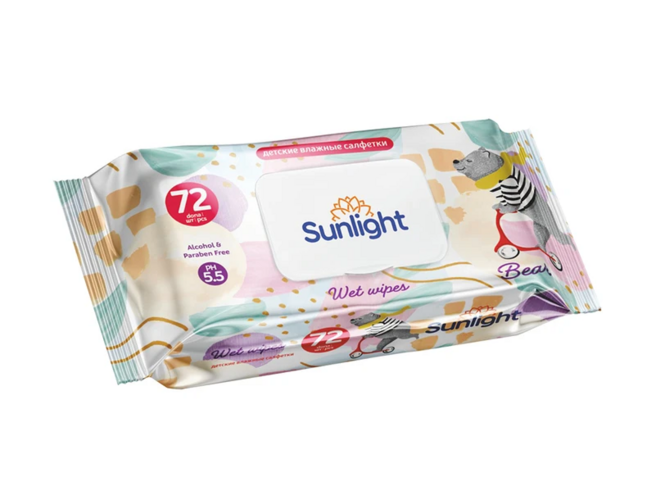 Салфетки Sunlight Standard Мишка влажные, 72 шт