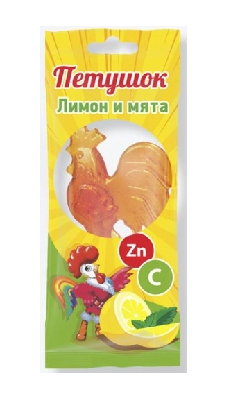 Карамель МАМИ леденцовая Петушок с цинком и вит С вкус лимон и мята
