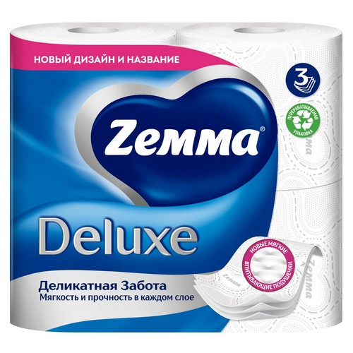 

Бумага туалетная Zemma Делюкс 3-х сл, 4 шт, (3228)