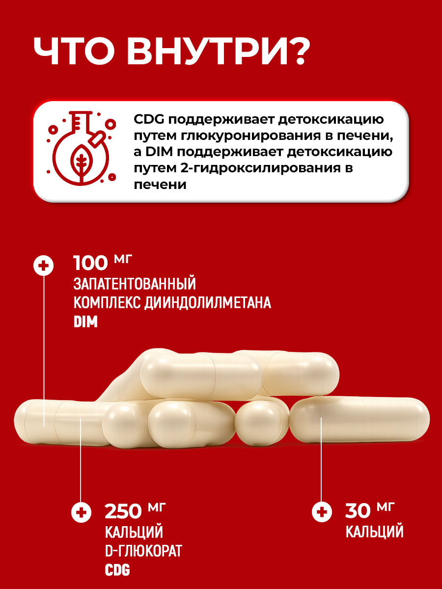 DIM 100 мг + кальций Д глюкорат, DIM+CDG Jarrow Formulas Дииндолилметан, для нормализации уровня эстрогена, для детоксикации, 30