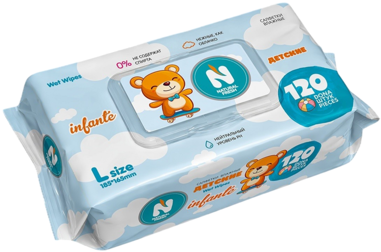 Cалфетки Natural Frech Baby Blue влажные, 120 шт