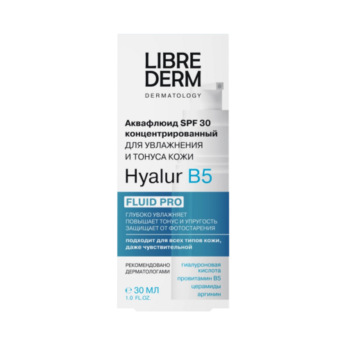 Аквафлюид Librederm Hyalur В5 д/увлаж и тонуса кожи SPF 30 концентр, 30 мл
