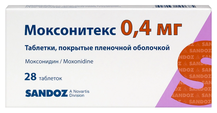 Моксонидин Сандоз 0.4 мг, 28 шт, таблетки покрытые пленочной оболочкой