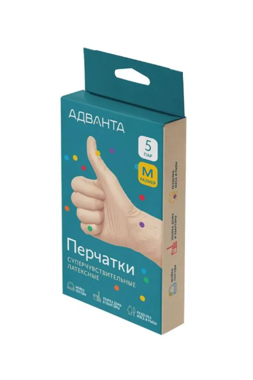 Перчатки АДВАНТА из натур латекса р M, 5 шт