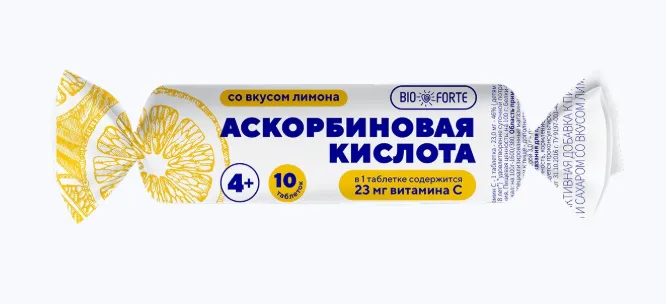 Аскорбиновая кислота Comforte, 10 шт, таблетки с лимонным вкусом
