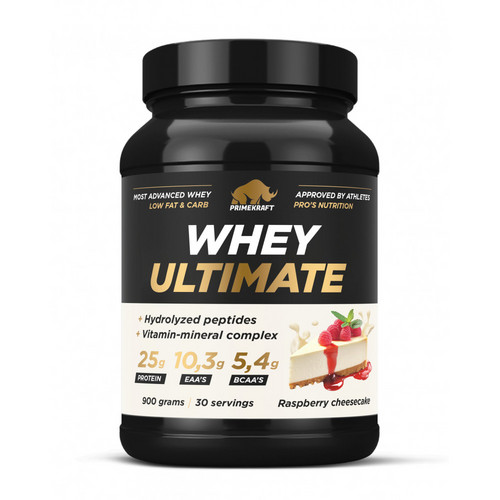 Протеин Prime Kraft Whey с гидролиз пептидами со вк Малиновый чизкейк, 900 г